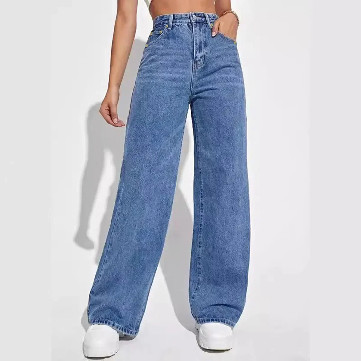 Ladies High Waist Wide Leg Jeans | Timeless design in sturdy denim