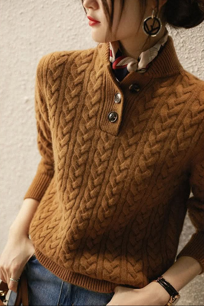 Button-Up Cable Knit Sweater