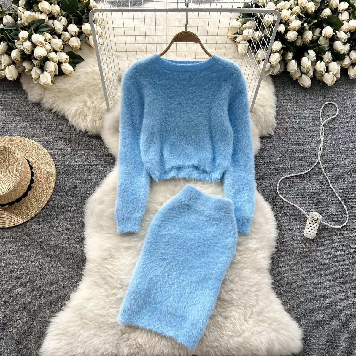 Cozy Two-Piece Party Ensemble: Sweater and Skirt Set