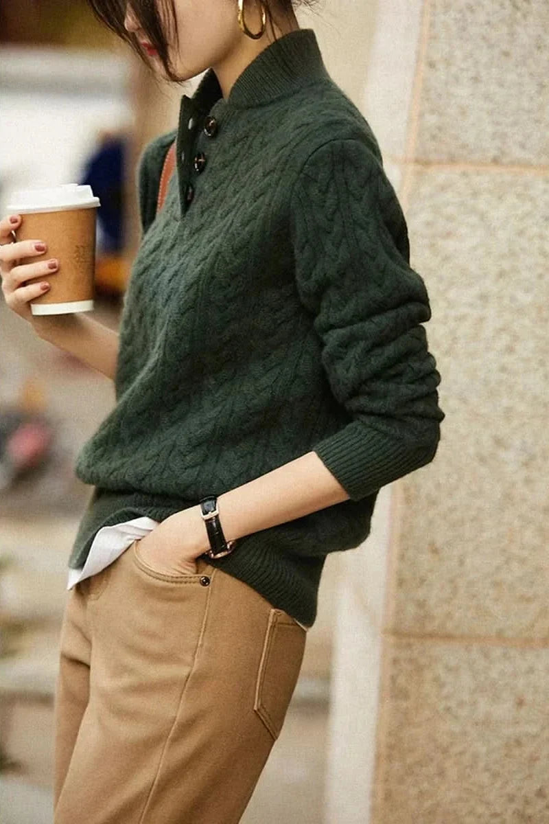 Button-Up Cable Knit Sweater