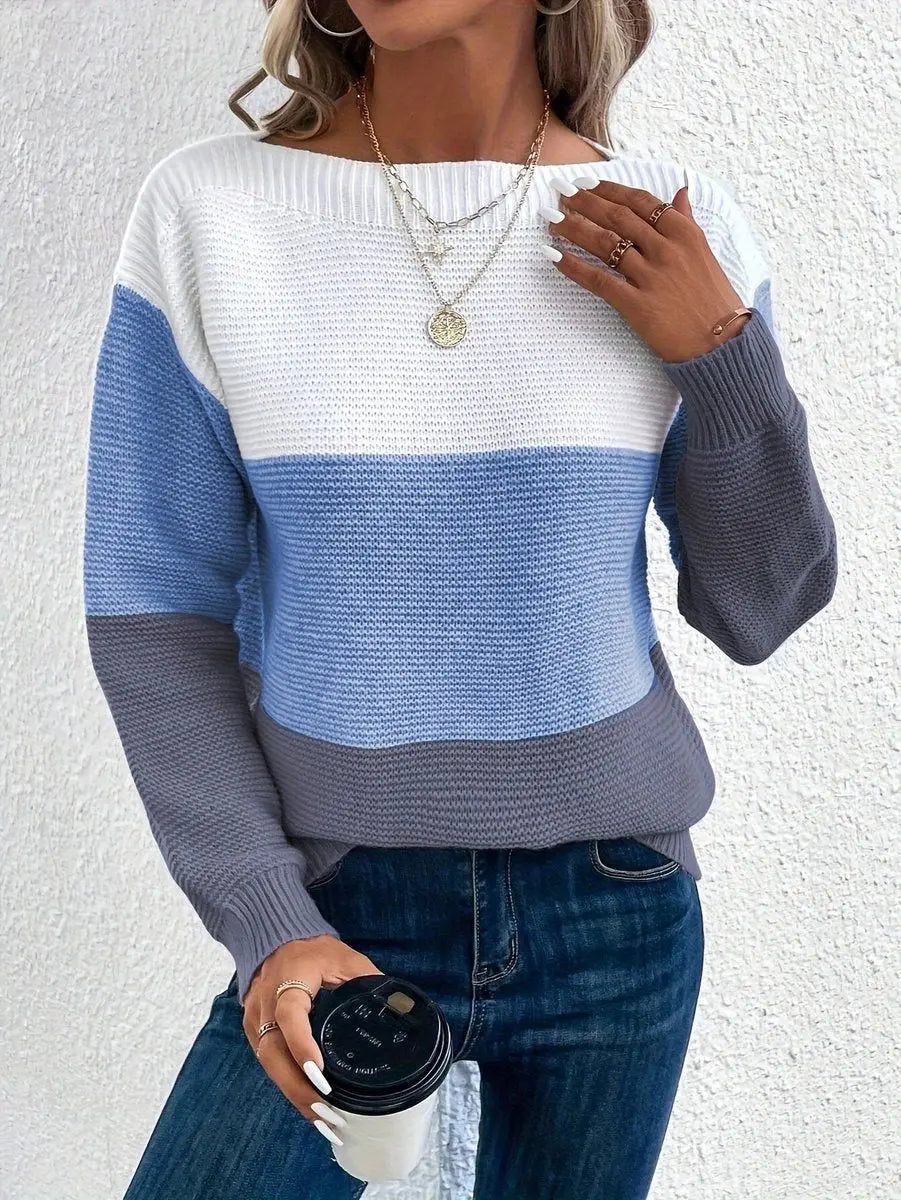 Casual Color Block Knit Sweater for Women