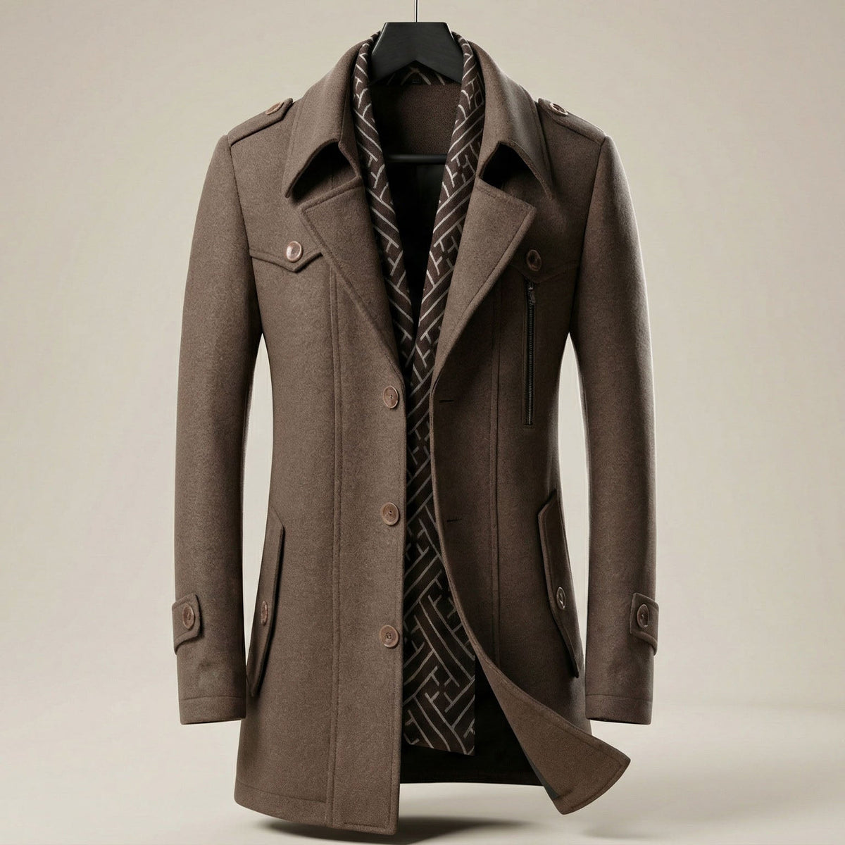 Stylish Men's Wool-Blend Scarf Coat for Warmth