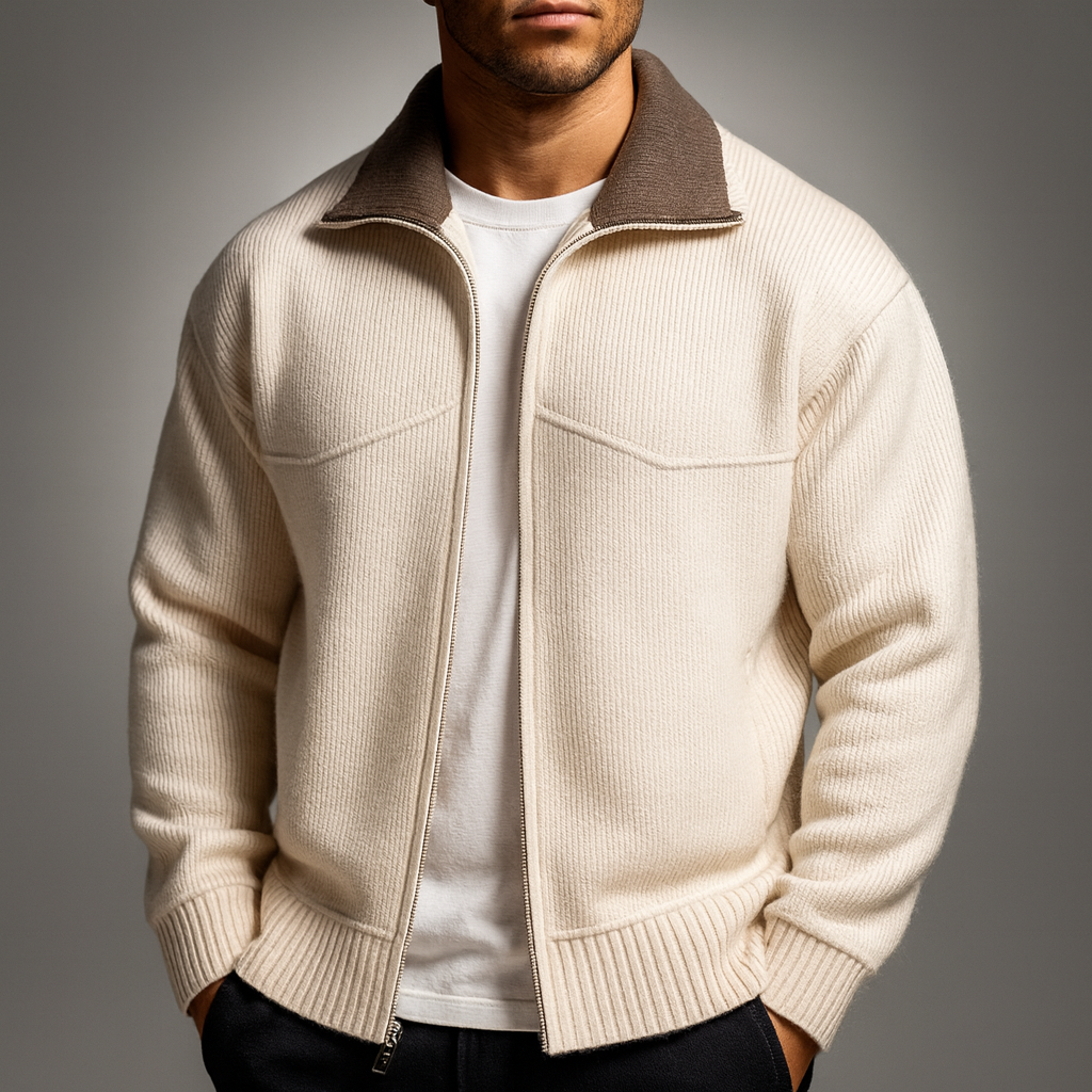 Men's Knit Zip-Up Cardigan with Mock Neck for Versatile Business and Casual Style