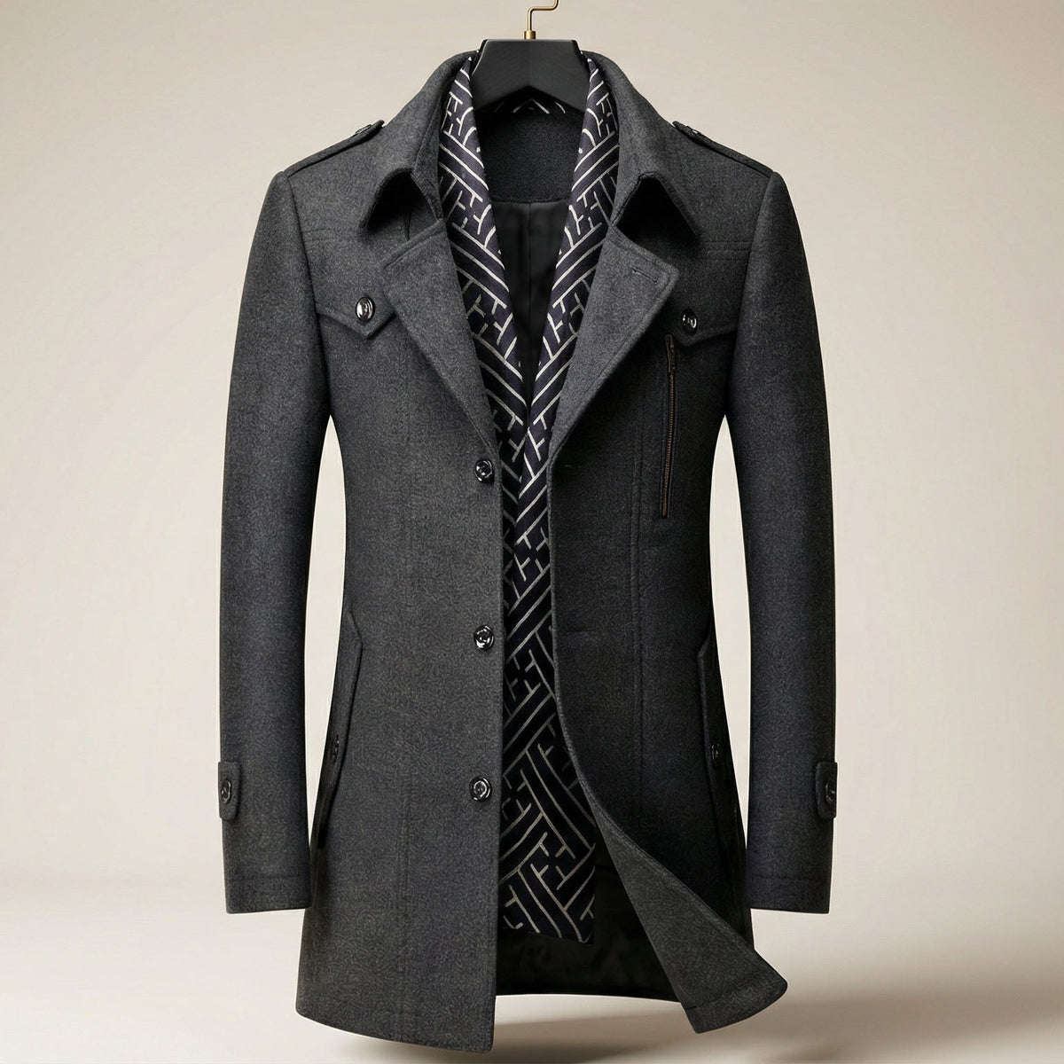 Stylish Men's Wool-Blend Scarf Coat for Warmth