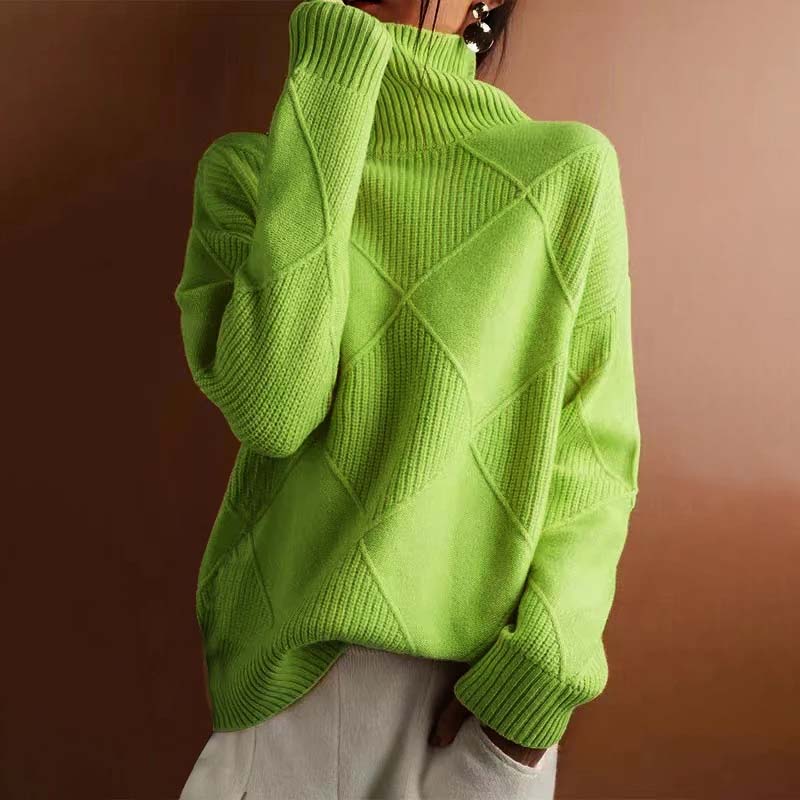 Elegant Geometric Pattern Turtleneck Sweater for Women - Soft and Structured