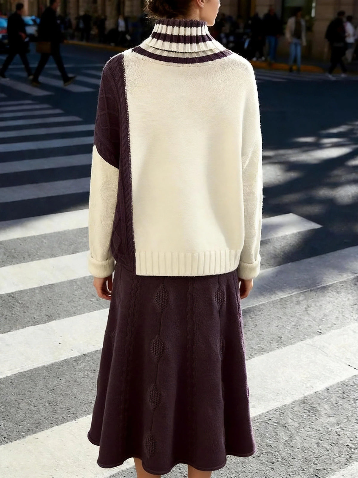 Women's Knit Set with Striped Turtleneck