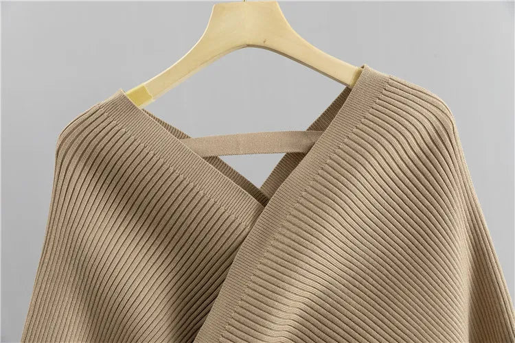 Women's V-Neck Ribbed Sweater and Jogger Set