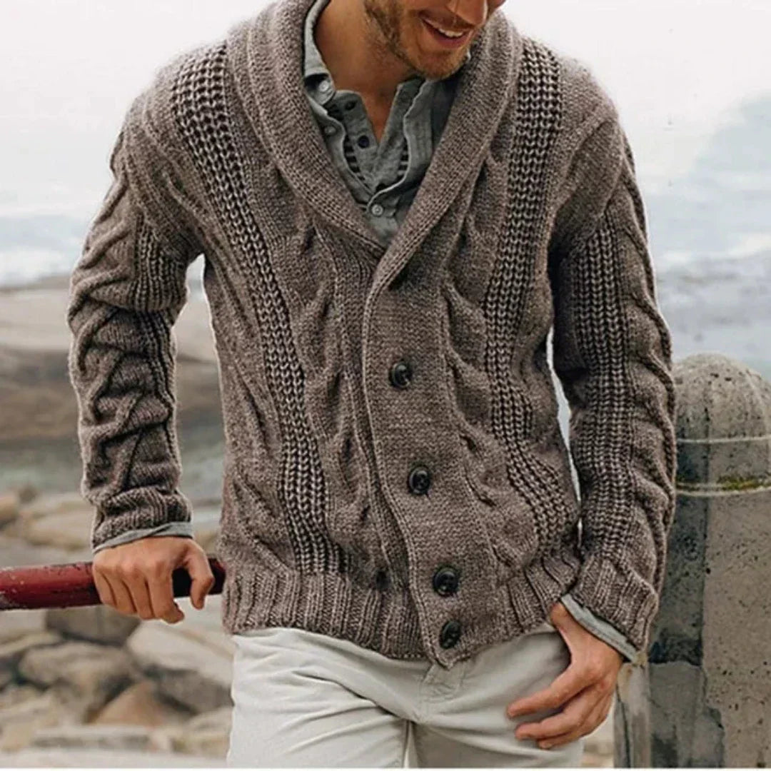 James | Men's Cable Knit Jacket with Shawl Collar