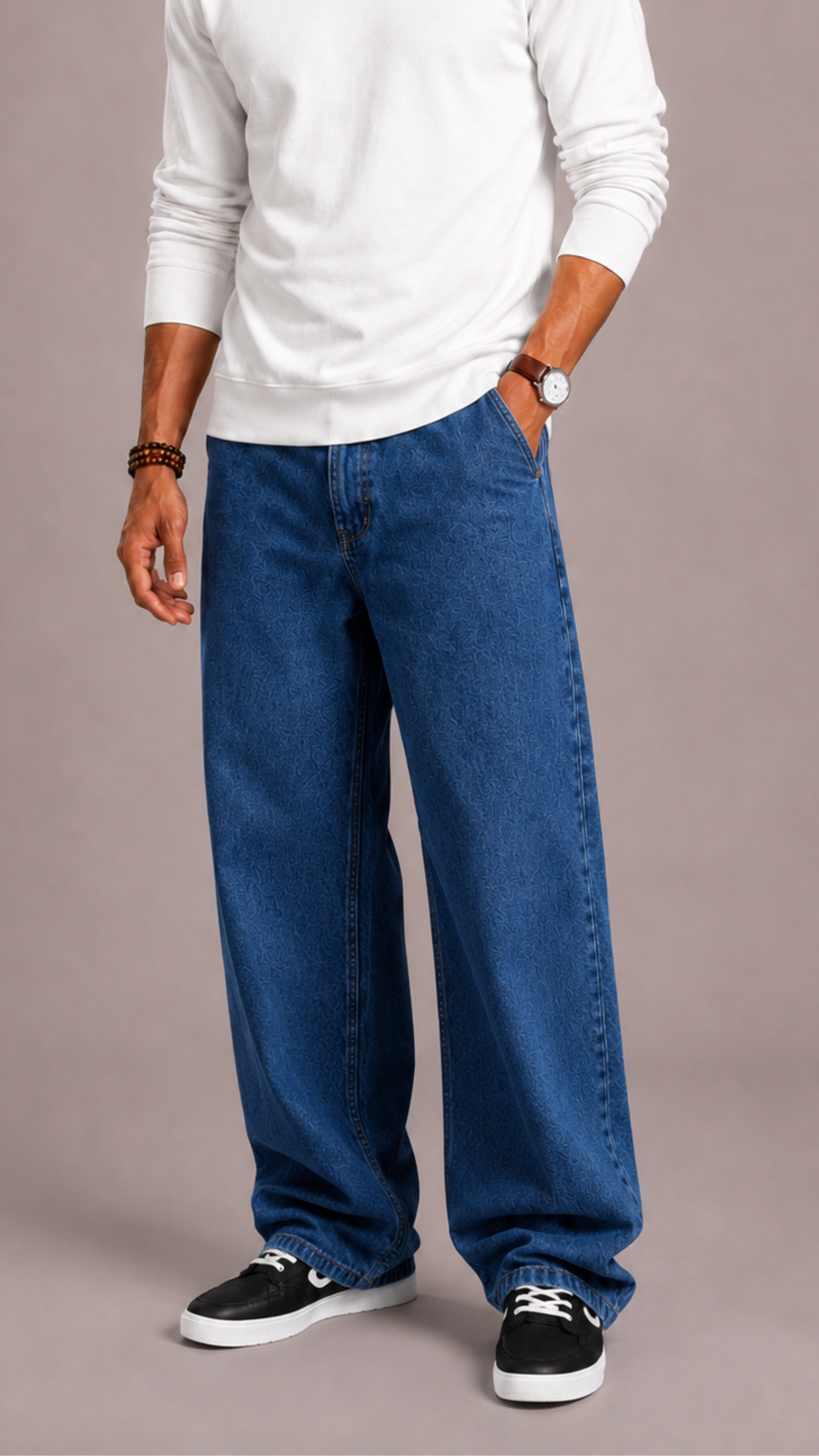 Men's Jeans with Wide Legs and Loose Fit