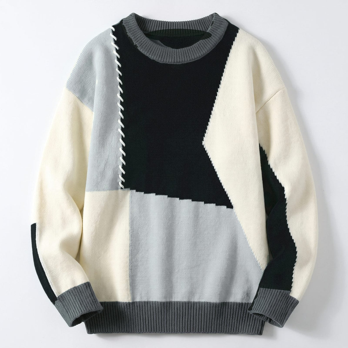 Men's Loose Fit Patchwork Knitted Jumper