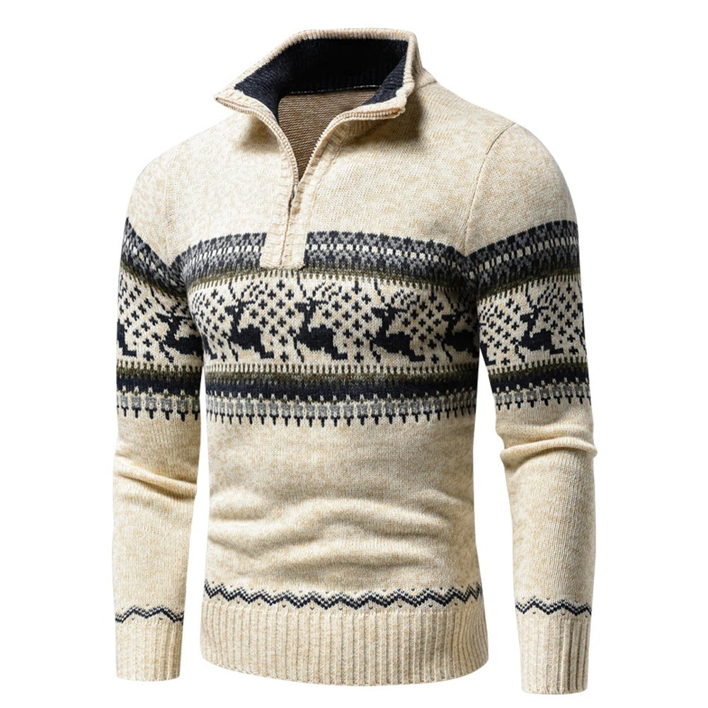 Men's Winter Knitted Sweater | Zip-Up Pullover | Festive Christmas Jumper