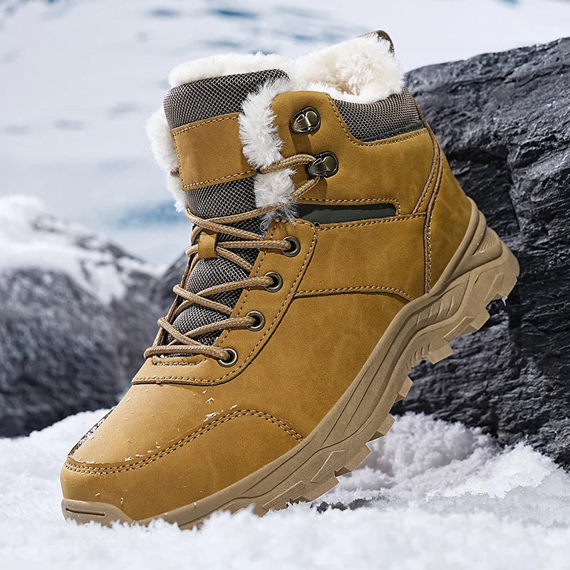Men's Ankle-High Lace-Up Winter Boots with Faux Fur Upper for Warmth