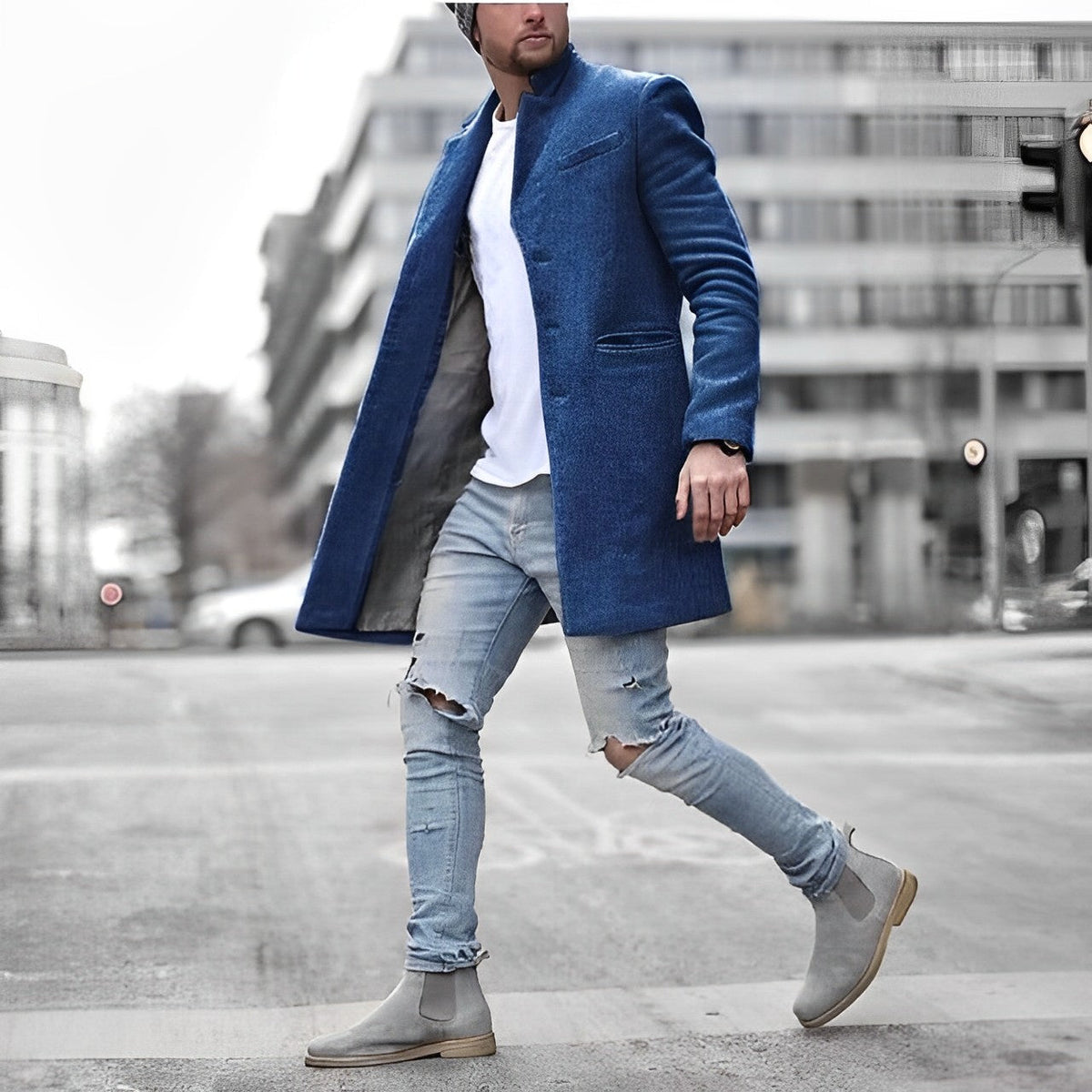 Teddy | Men's Slim-Fit Mid-Length Overcoat" can be rewritten as "Teddy | Men's Tailored Mid-Length Slim Overcoat.