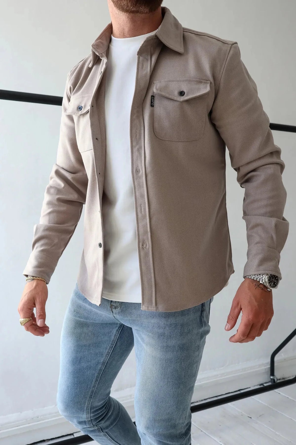 Men's Button-Up Shirt Jacket with Chest Pockets