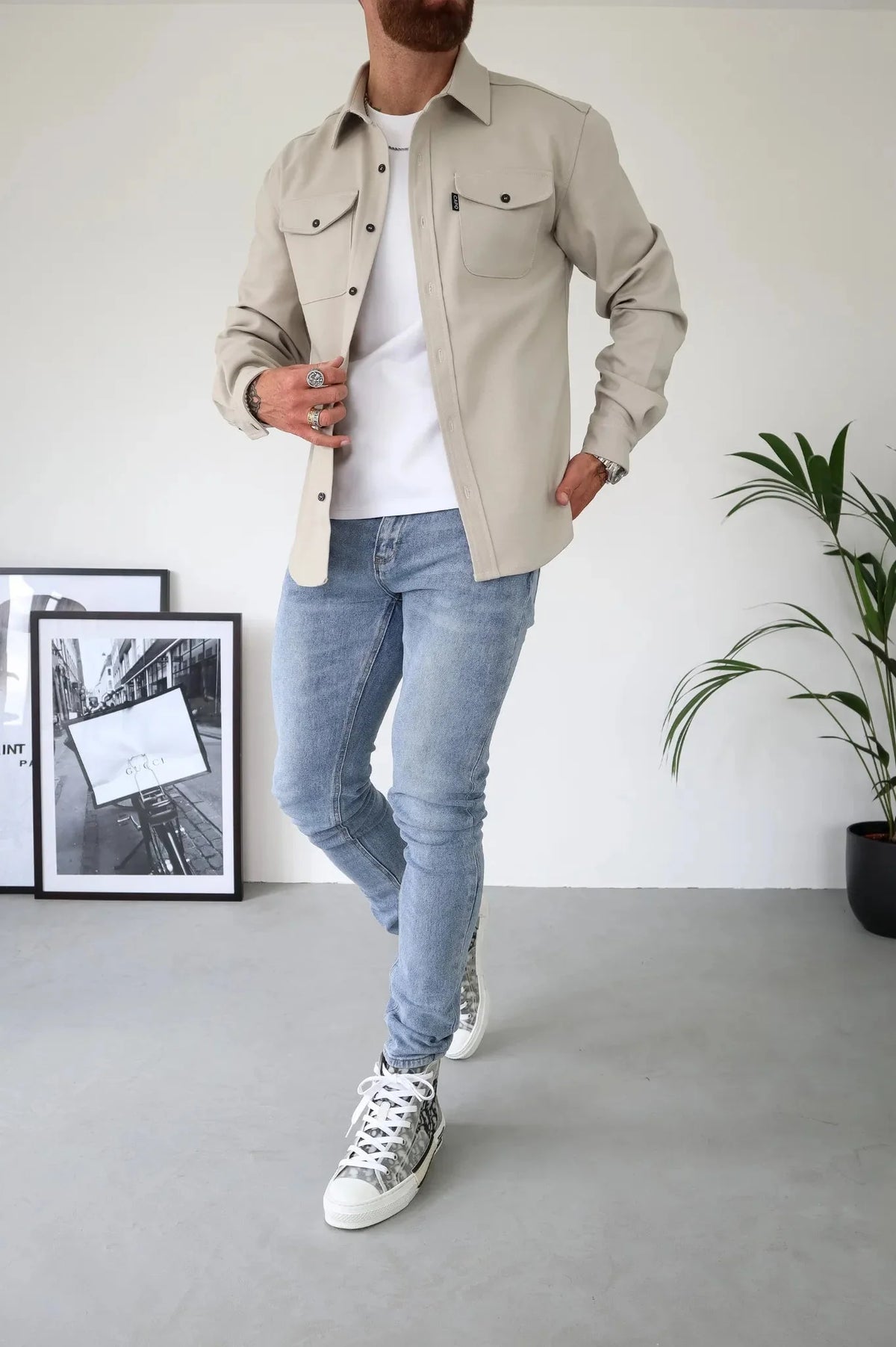Men's Button-Up Shirt Jacket with Chest Pockets