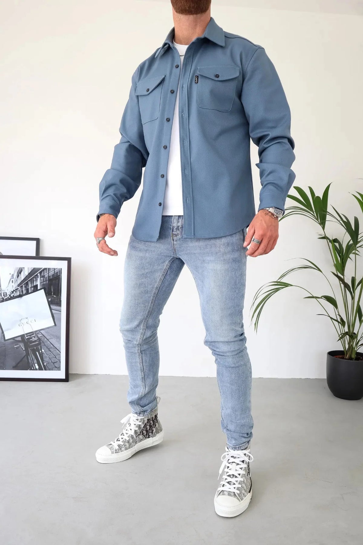 Men's Button-Up Shirt Jacket with Chest Pockets