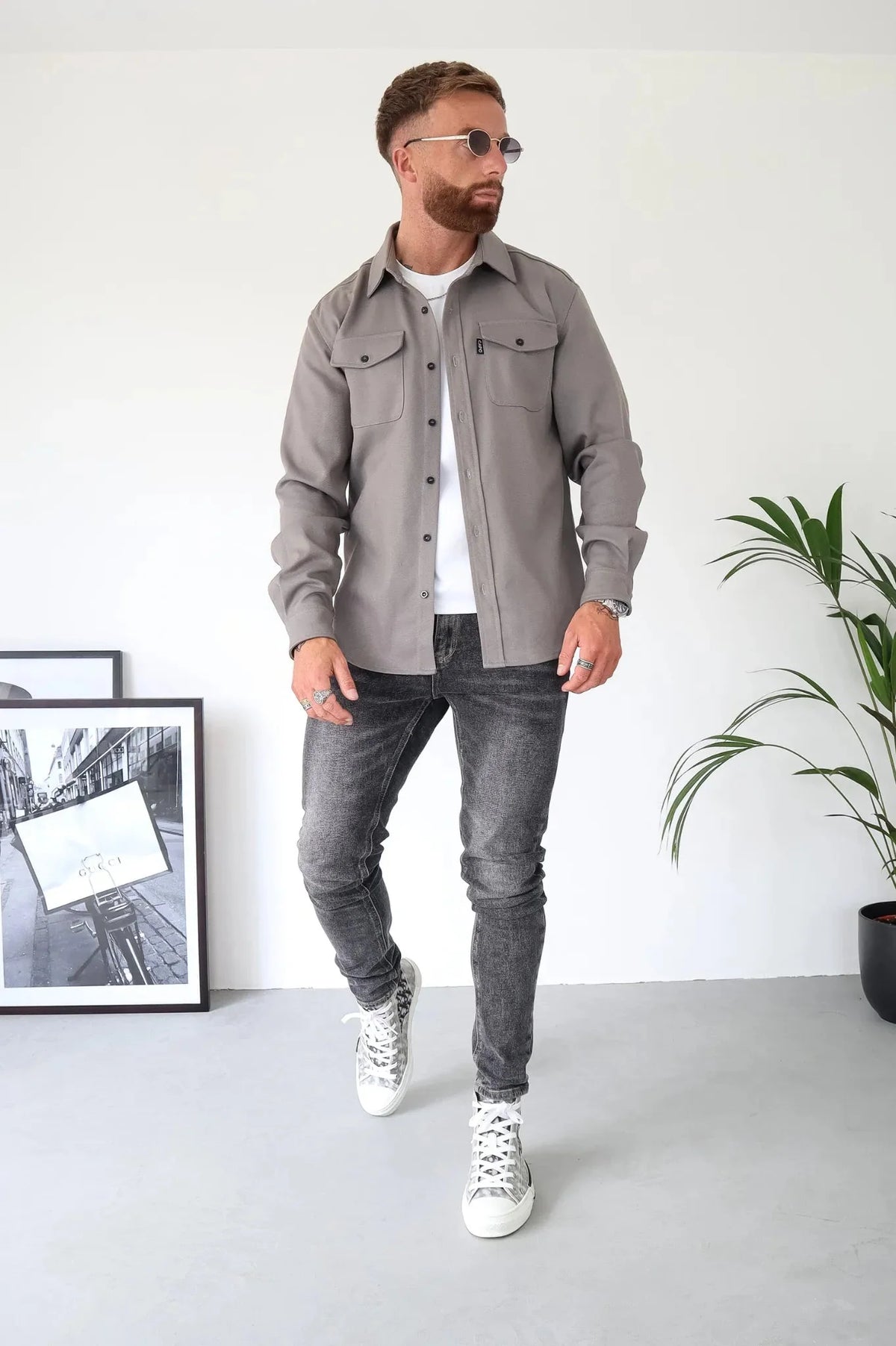 Men's Button-Up Shirt Jacket with Chest Pockets