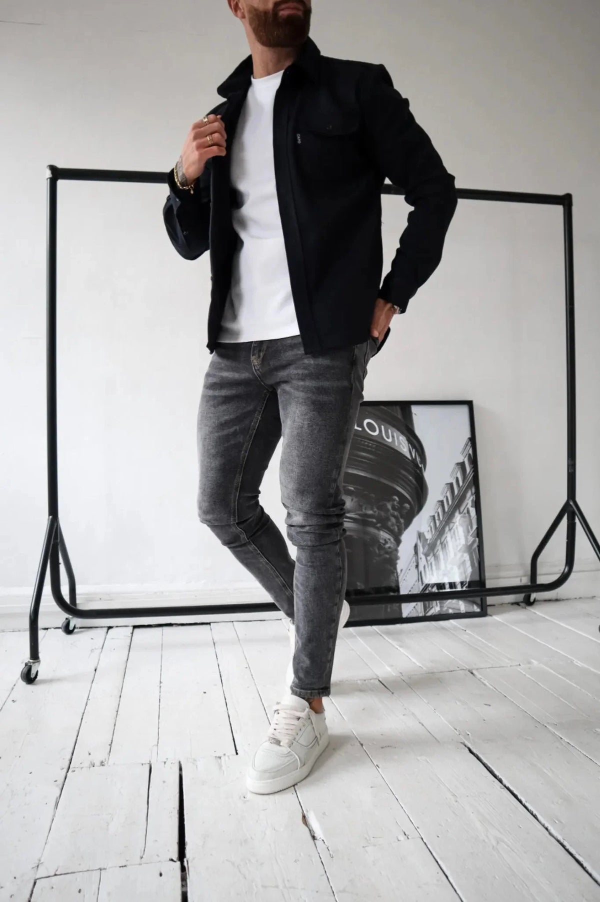 Men's Button-Up Shirt Jacket with Chest Pockets