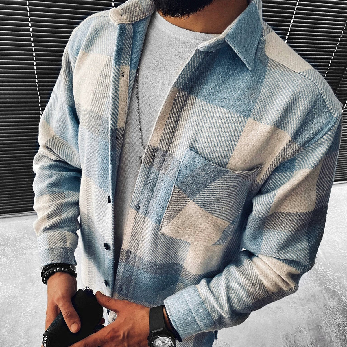 Men's Checked Button-Up Shirt Jacket