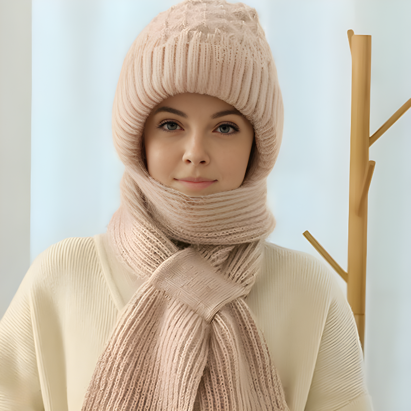 Women's Cable Knit Beanie and Scarf Set