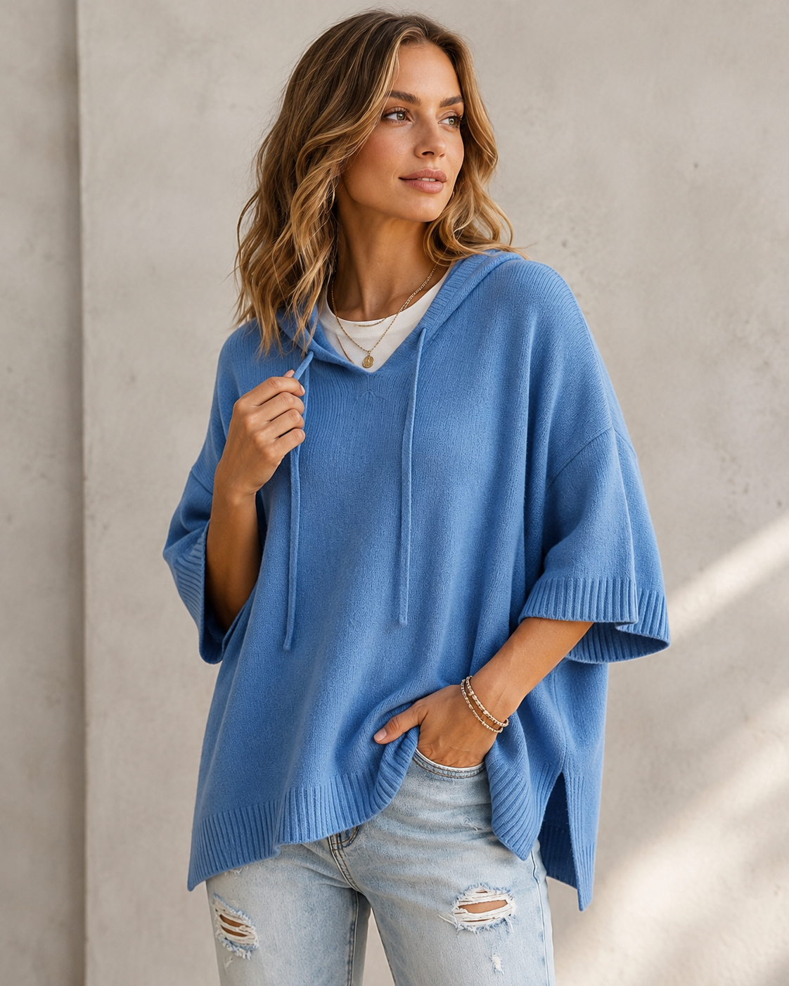 Relaxed Fit Women's 3/4 Sleeve Hoodie
