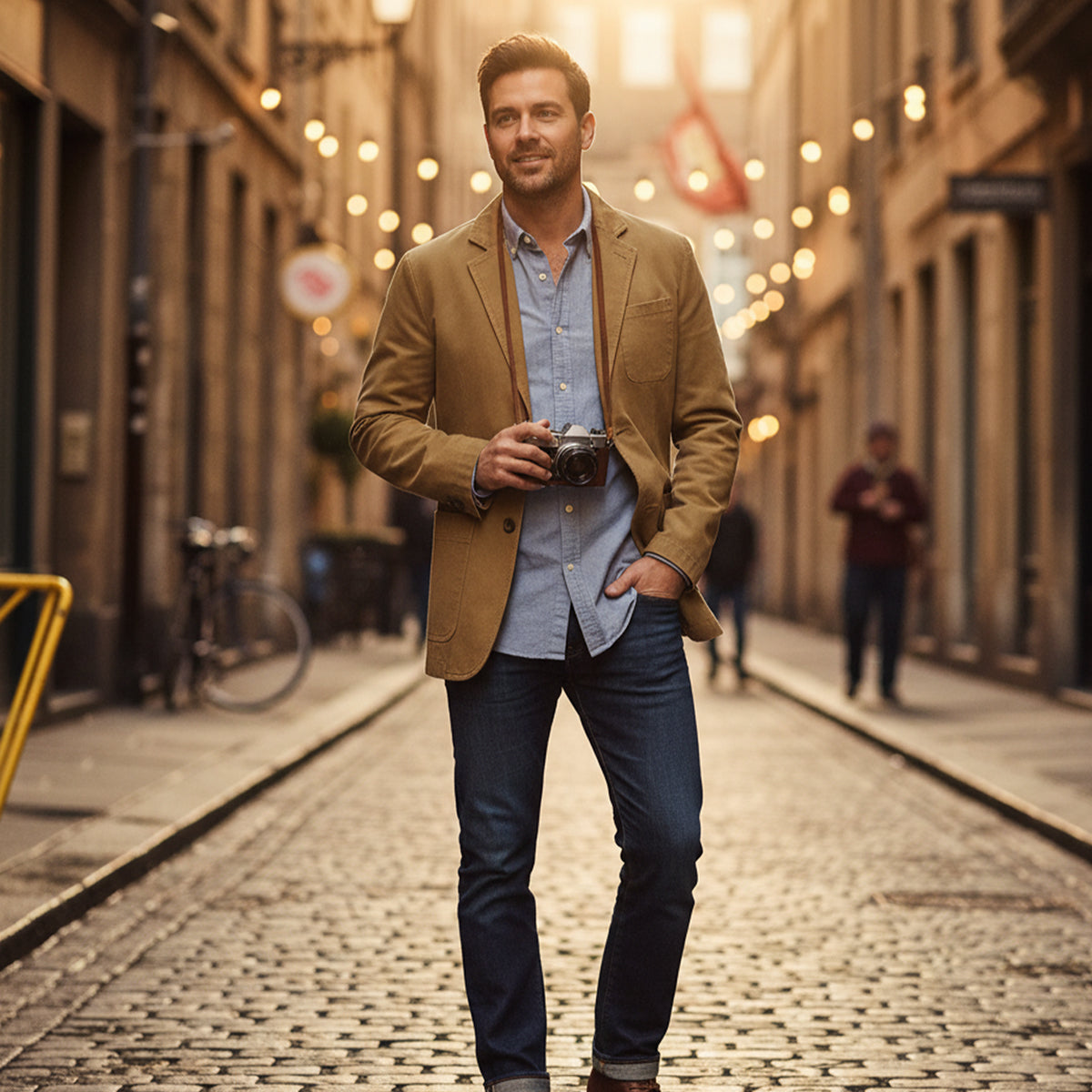 Men's Cotton Blazer-Inspired Windbreaker with Pockets