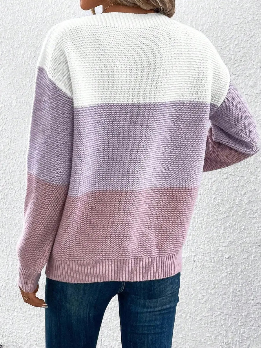 Casual Color Block Knit Sweater for Women