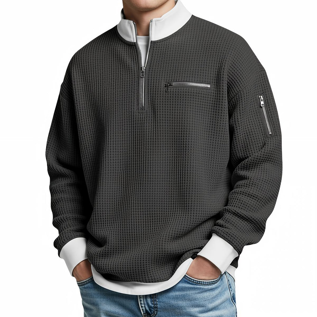 Men's Textured Knit Half-Zip Sweater