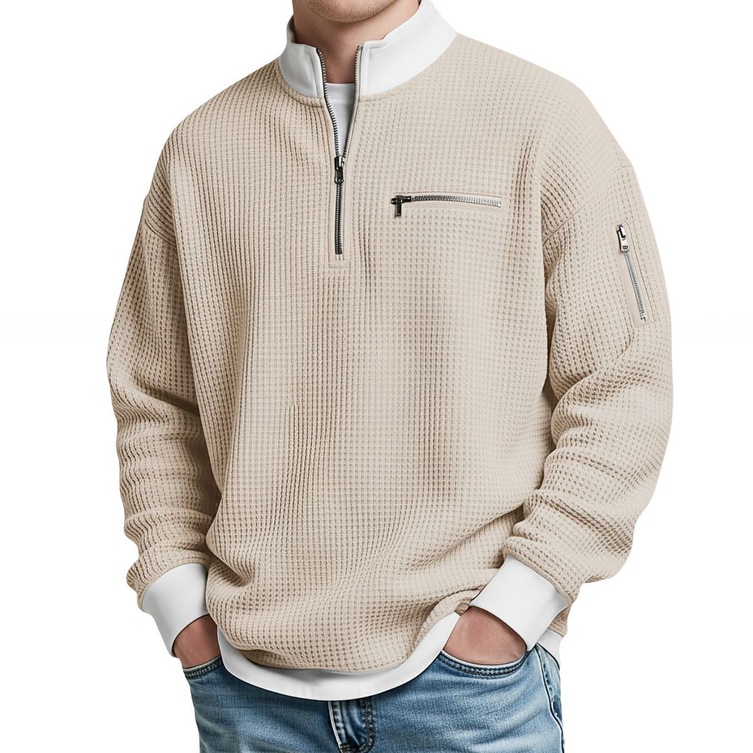Men's Textured Knit Half-Zip Sweater
