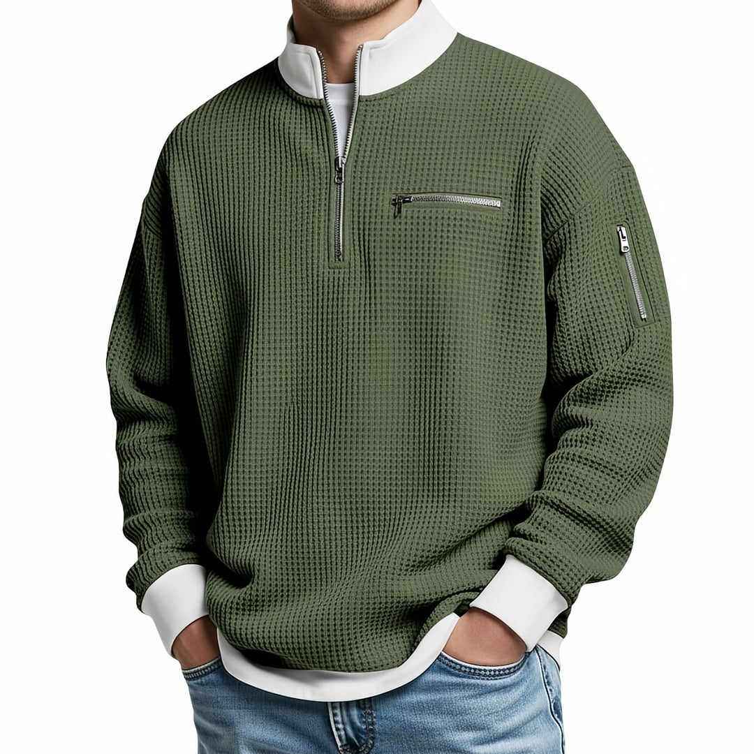 Men's Textured Knit Half-Zip Sweater