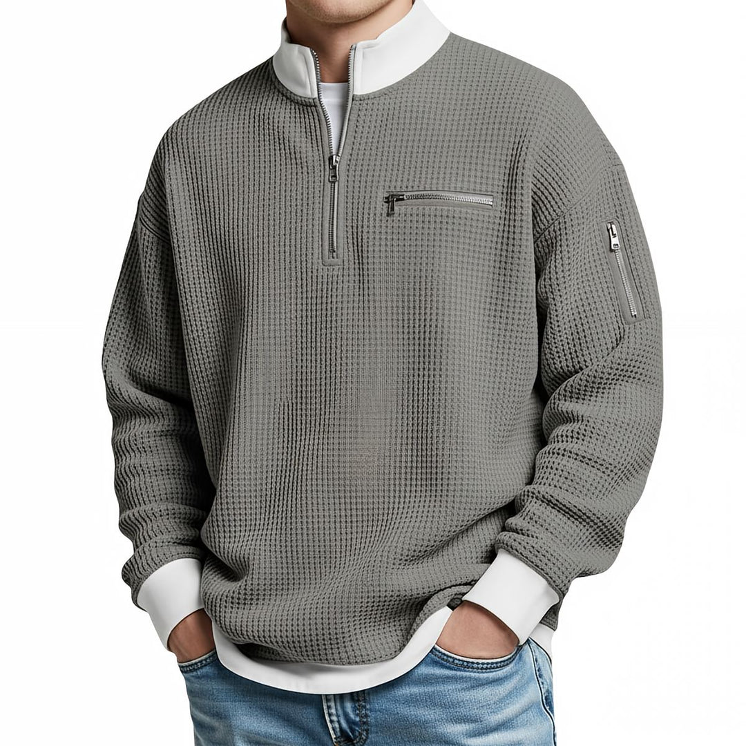 Men's Textured Knit Half-Zip Sweater