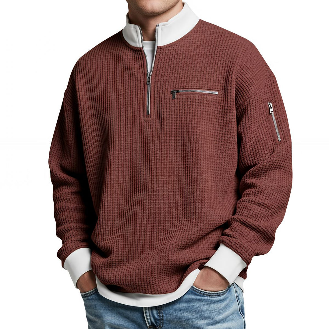 Men's Textured Knit Half-Zip Sweater