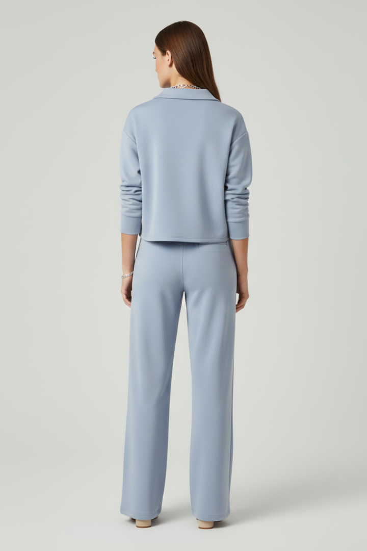 Co-ord Lounge Set for Women with V-Neck and Wide Trousers