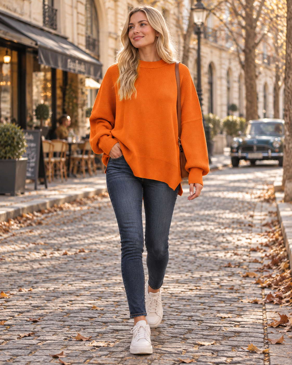 Maelva Women's Oversized Ribbed Knit Jumper – High Neck, Long Sleeves, and Side Slits