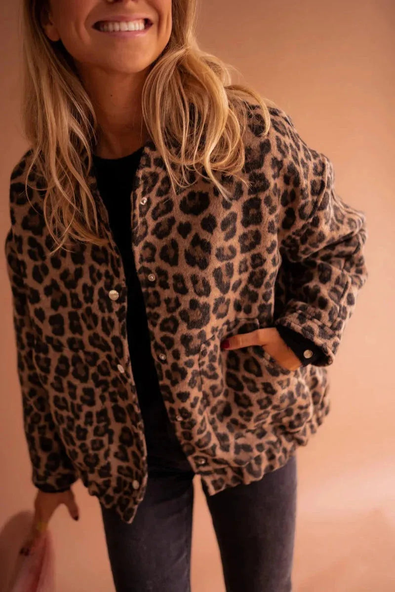 Ladies' Bomber Jacket with Leopard Print
