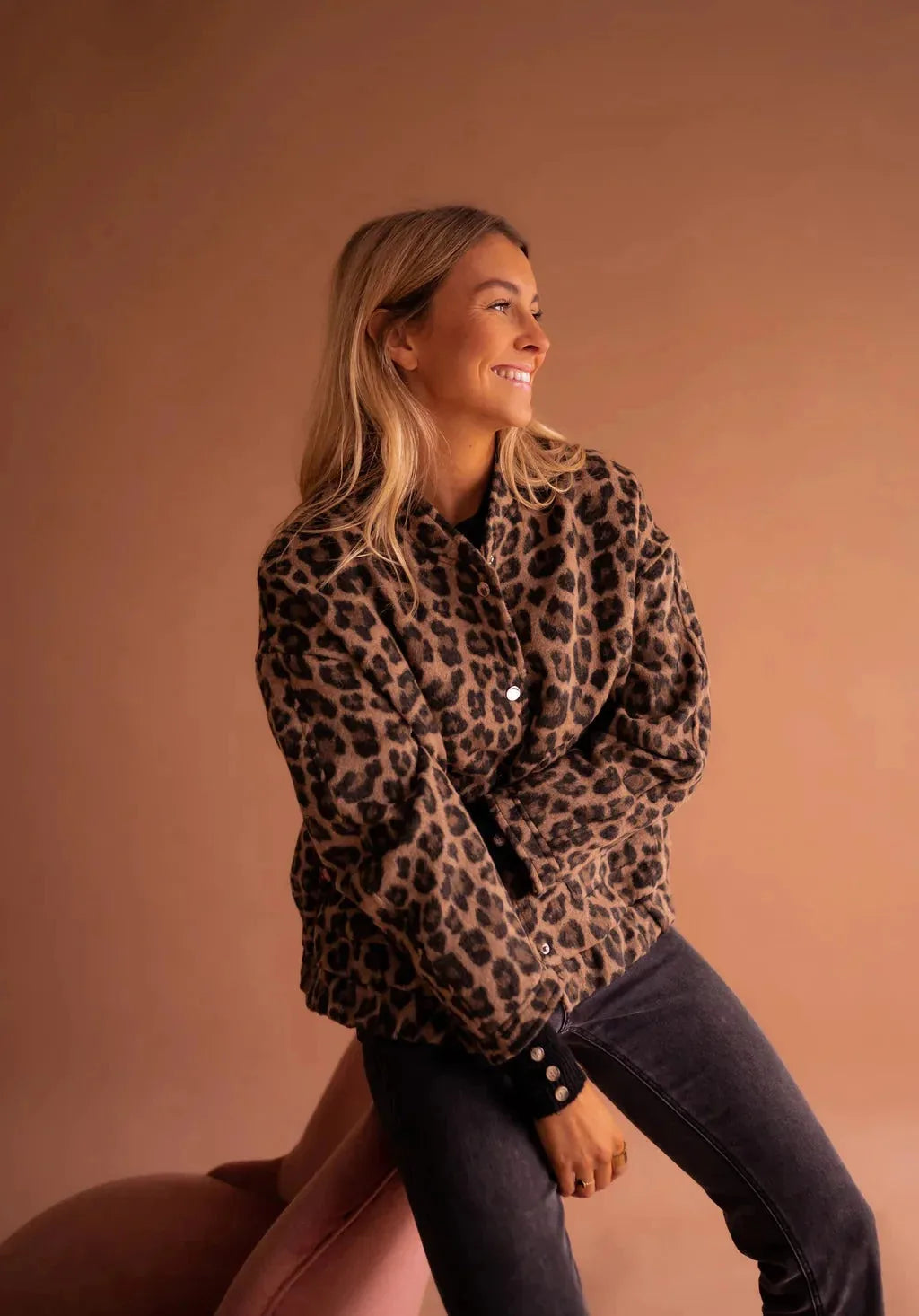Ladies' Bomber Jacket with Leopard Print