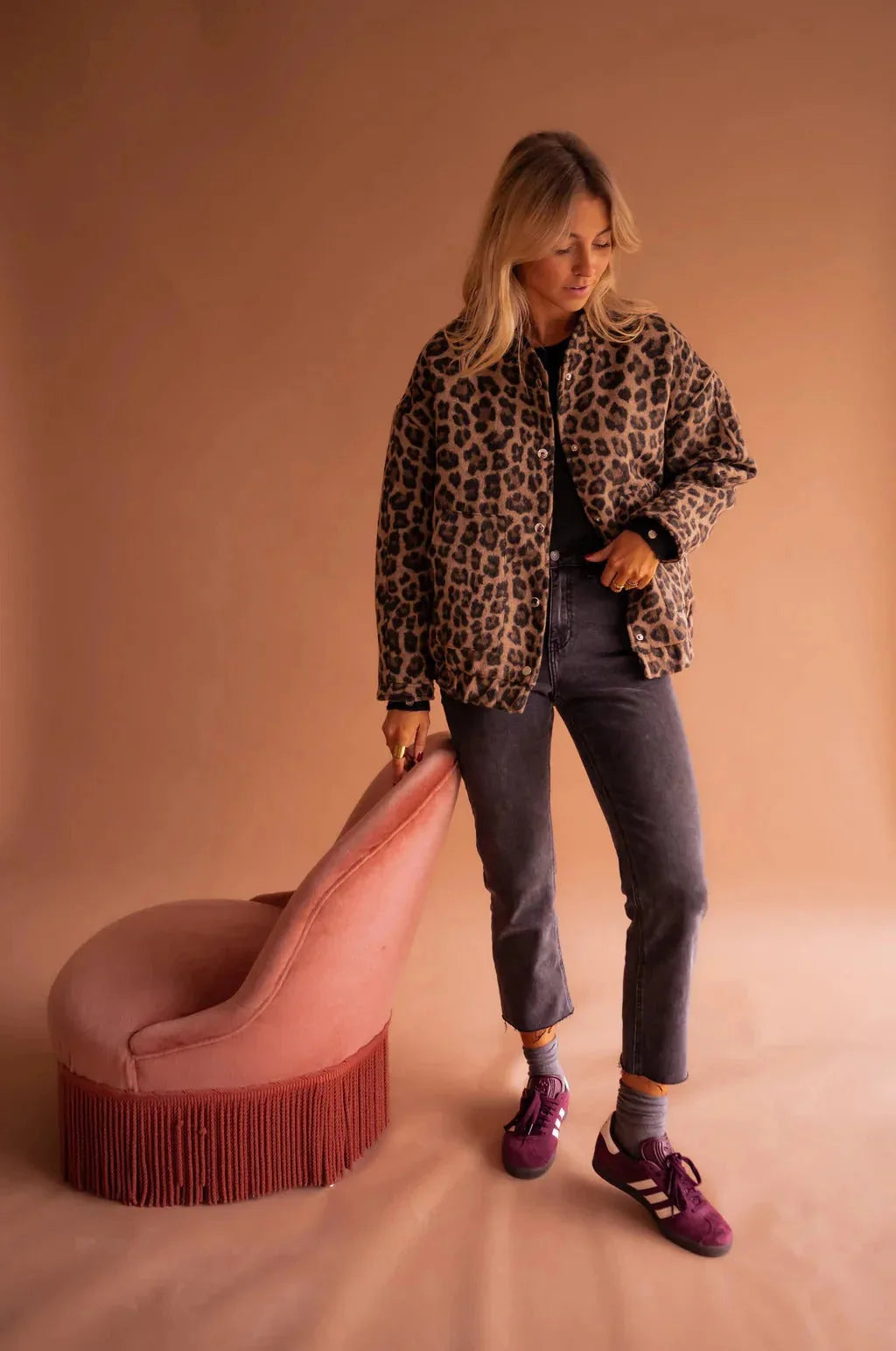 Ladies' Bomber Jacket with Leopard Print