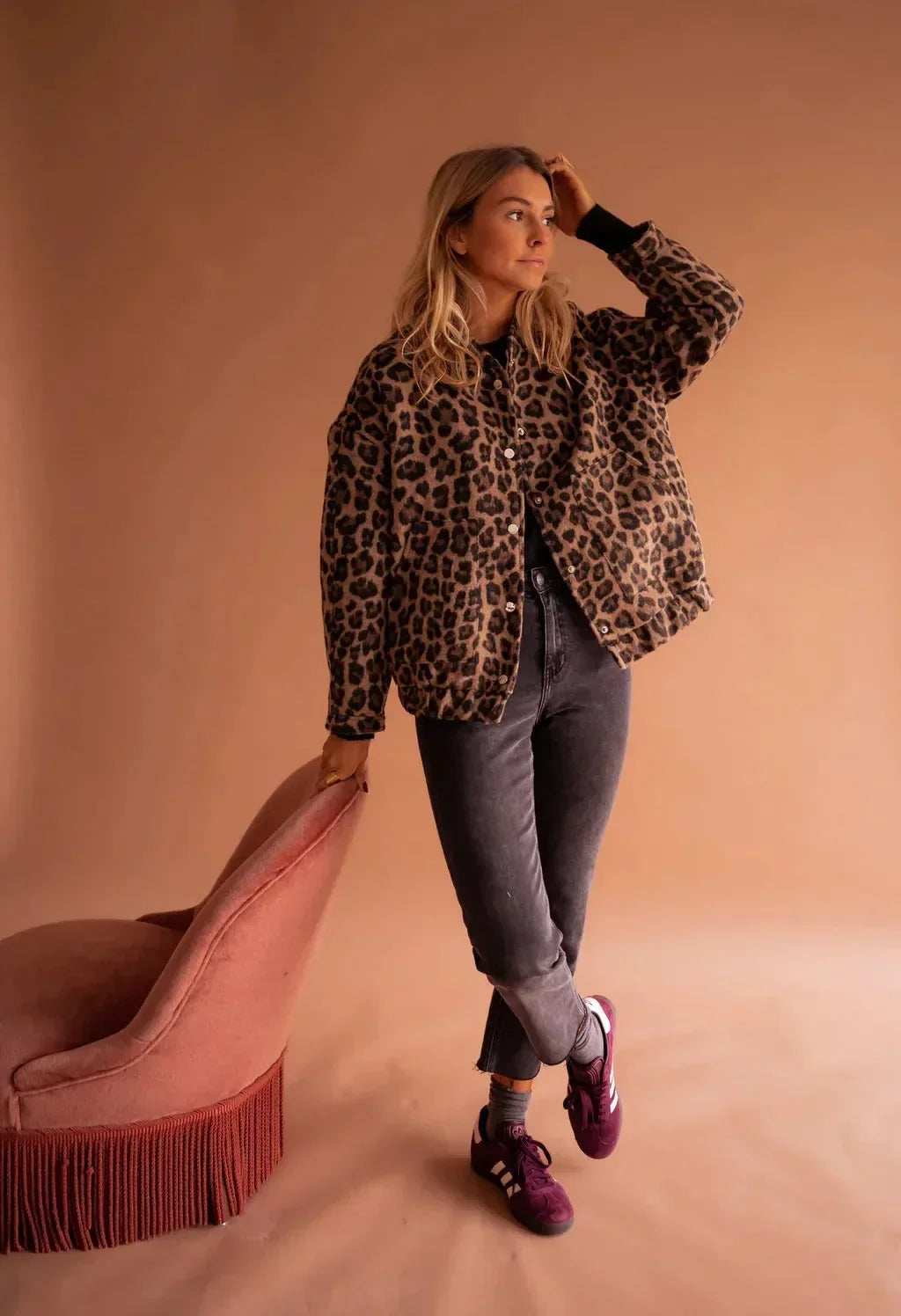 Ladies' Bomber Jacket with Leopard Print