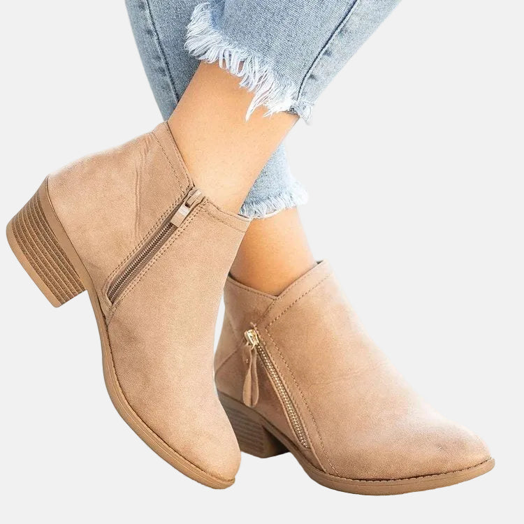Streamlined Women's Ankle Boots with Block Heel and Side Zip
