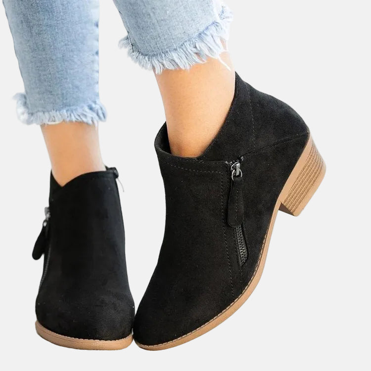 Streamlined Women's Ankle Boots with Block Heel and Side Zip