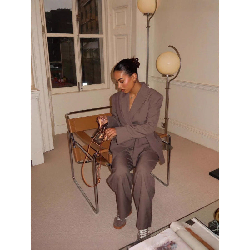 Fitted Women's Blazer and Wide Leg Trousers Set