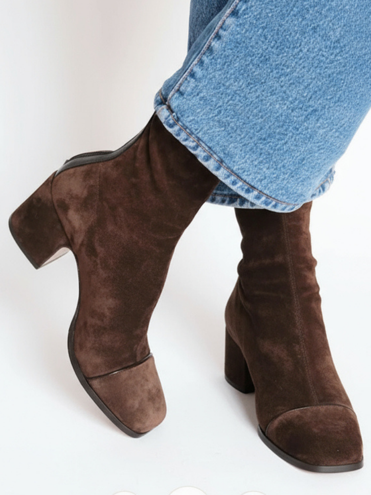 Velvety Finish Women's Ankle Boots with Square Toe and Block Heel