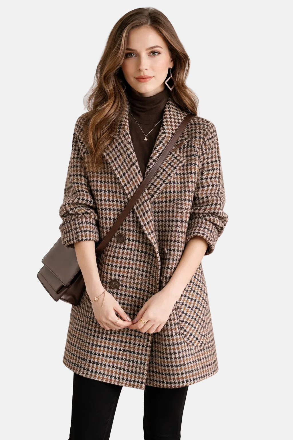 Women's Double-Breasted Check Coat | Relaxed Fit