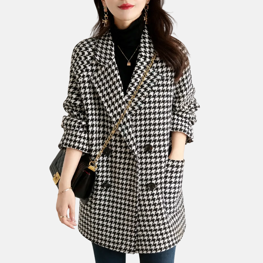 Women's Double-Breasted Check Coat | Relaxed Fit