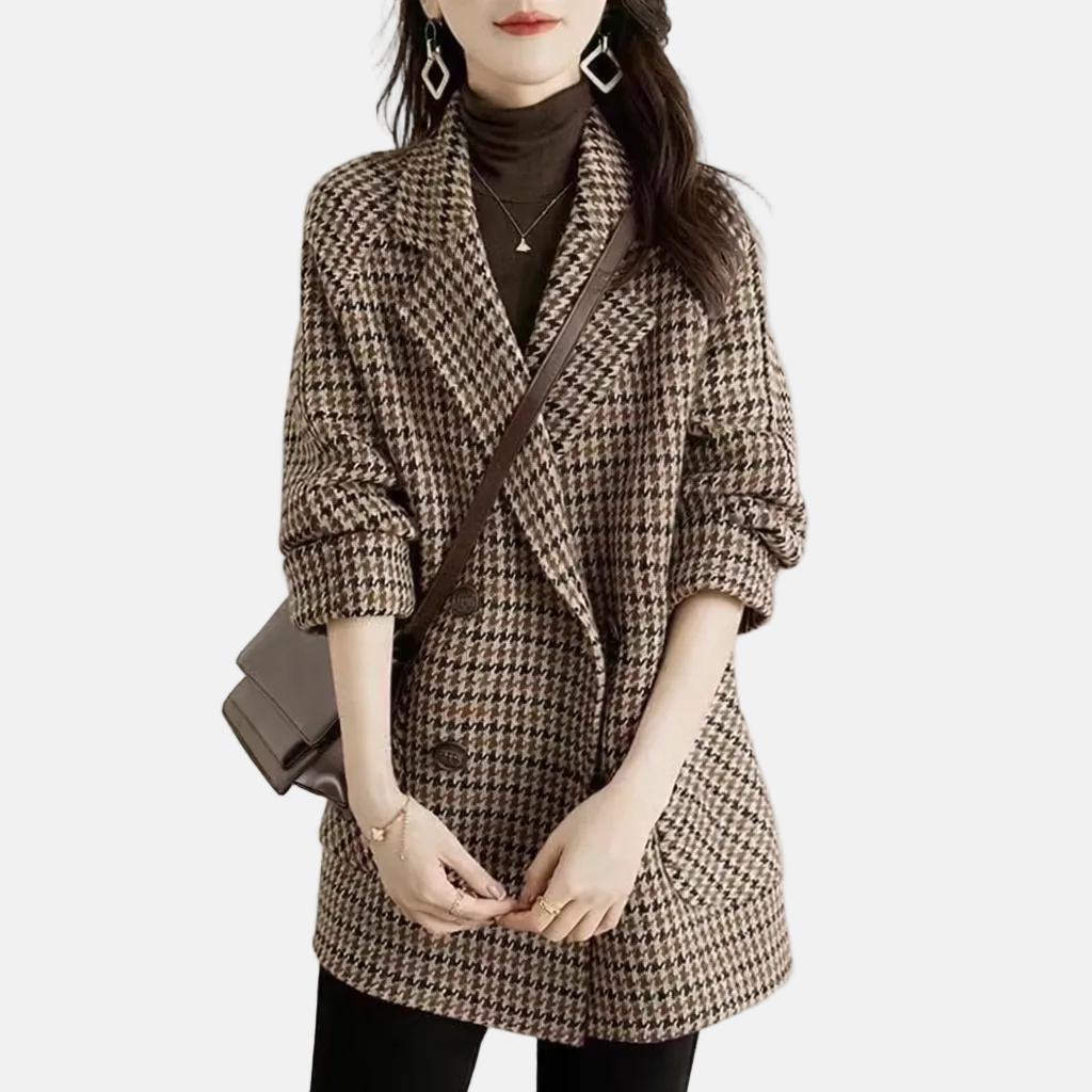 Women's Double-Breasted Check Coat | Relaxed Fit