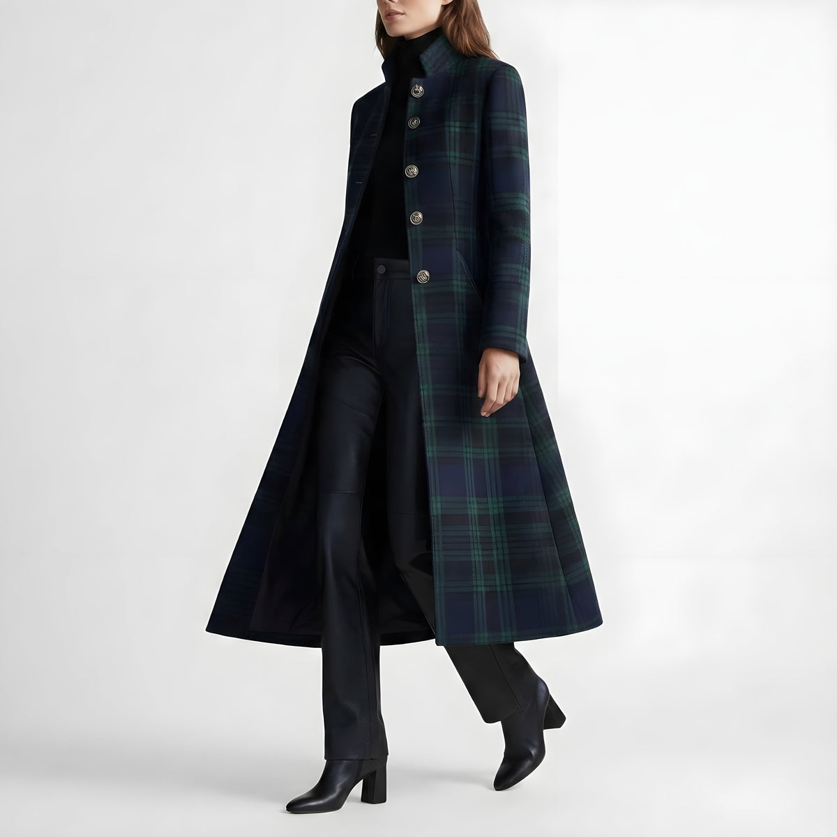 Elegant Women's Checked Midi Coat | Tailored Fit & Stylish Design