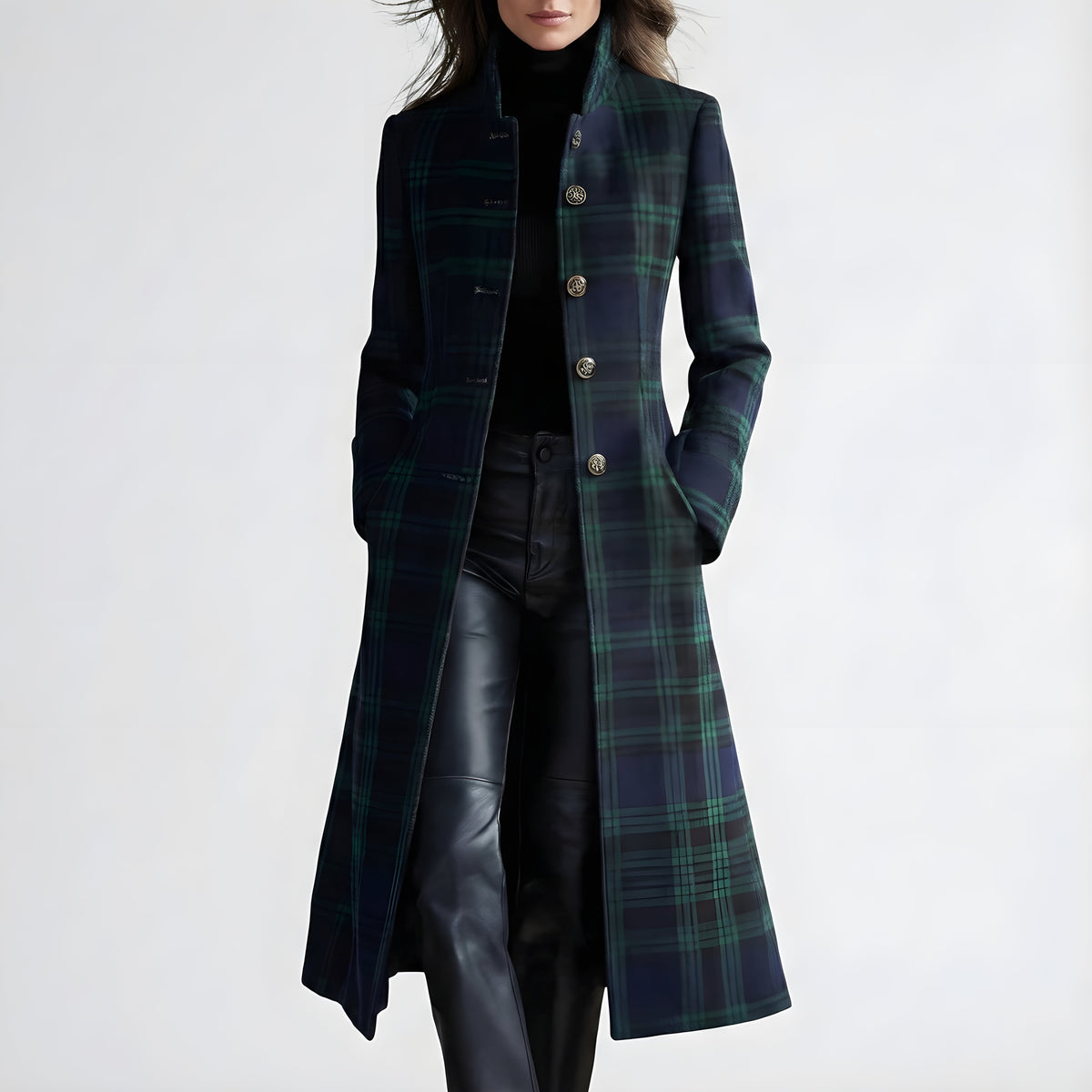 Elegant Women's Checked Midi Coat | Tailored Fit & Stylish Design