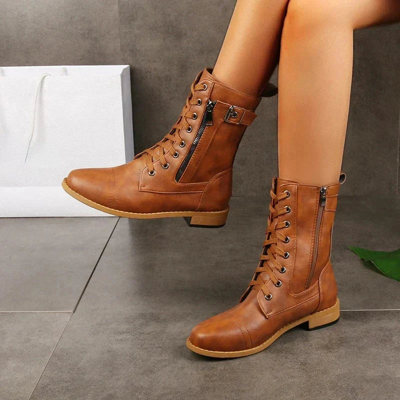 Women's Lace-Up Combat Boots with Buckle Accents