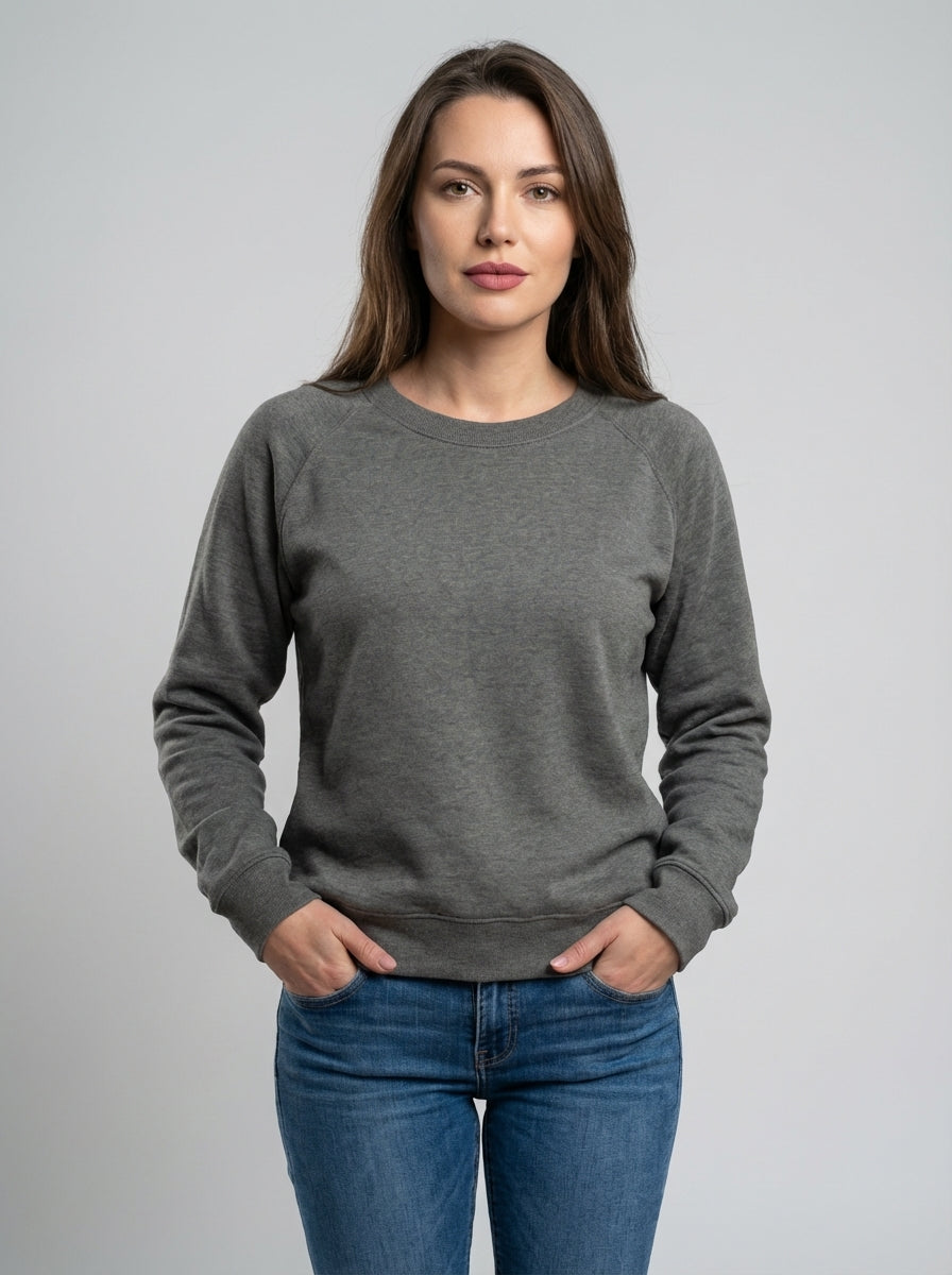 Women's Long Sleeve Crewneck Sweatshirt with Ribbed Hem - Regular Fit