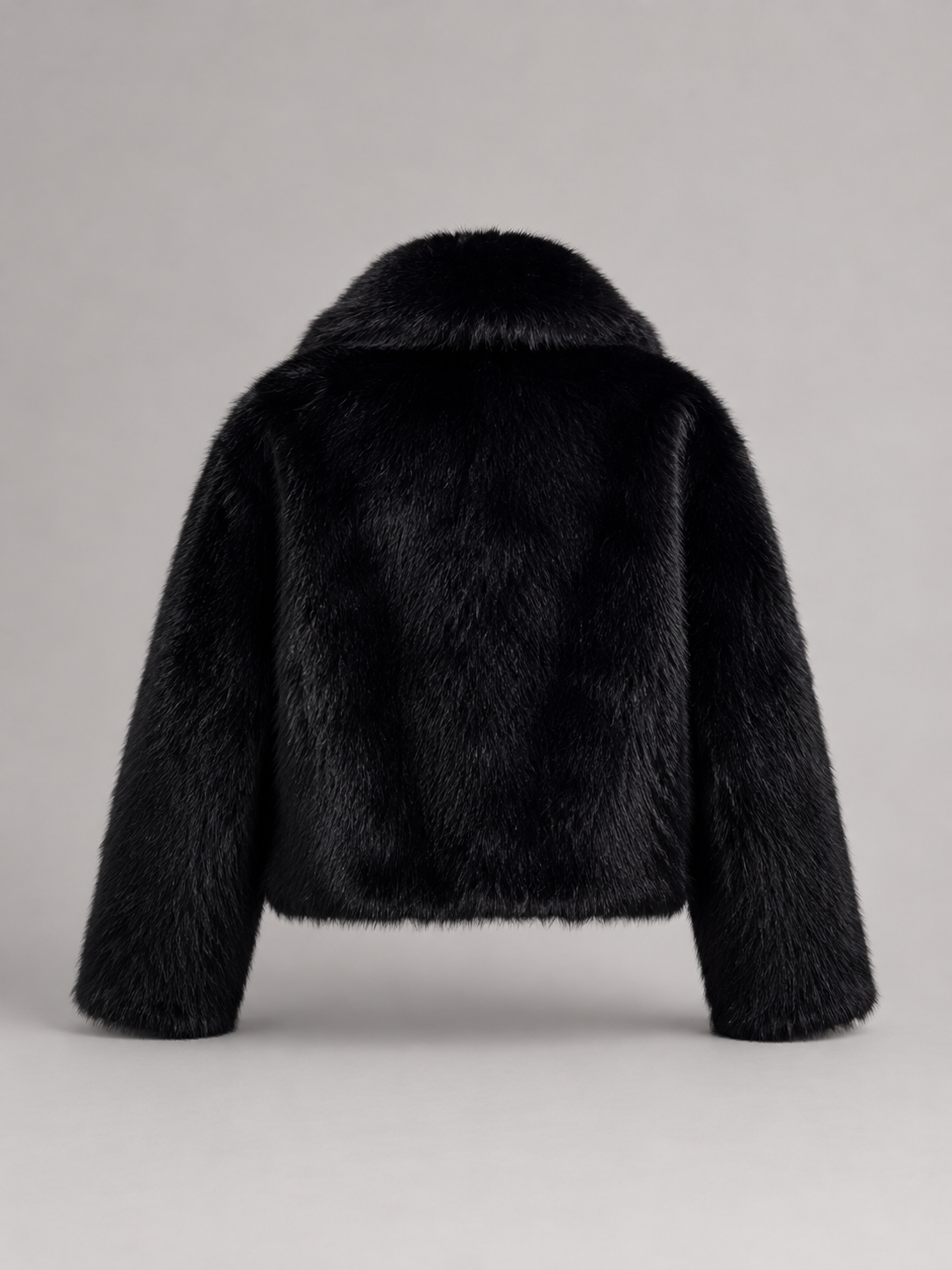 Cropped Oversized Women's Fur Jacket with Shawl Collar and Smooth Lining
